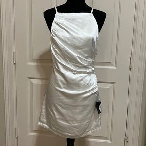 Lulu’s satin mini open back dress